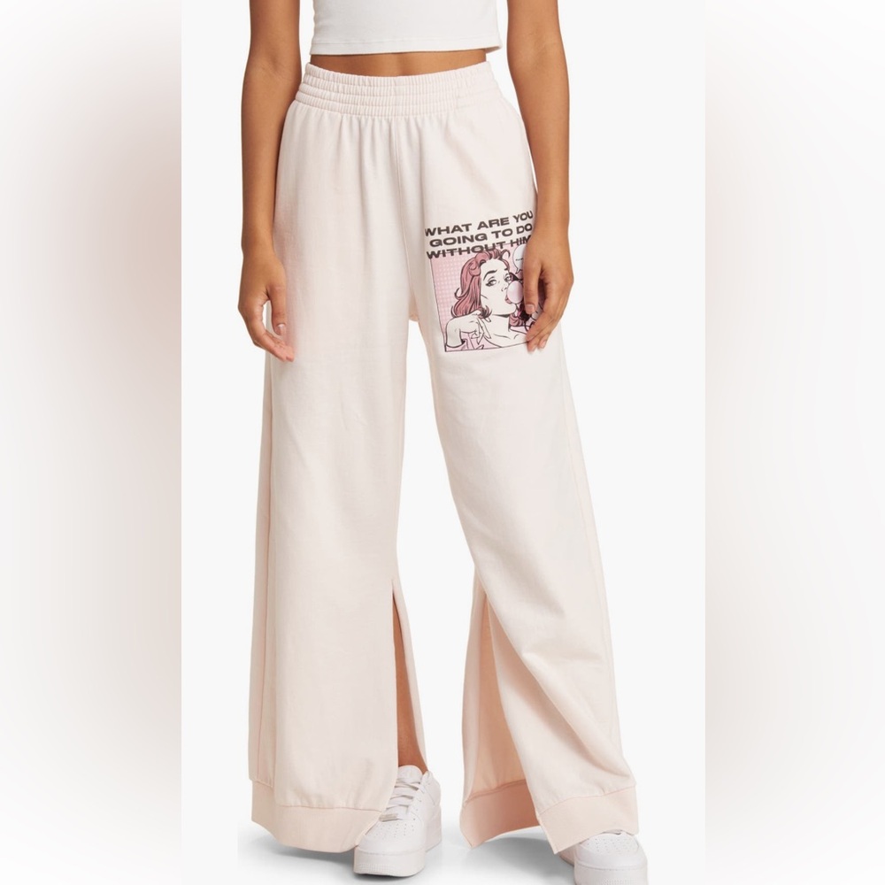 Boys Lie What Are You Going to Do Cotton Wide Leg Sweatpants Pink